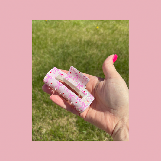 Pink and Red Bow Ribbon Hair Claw Clips