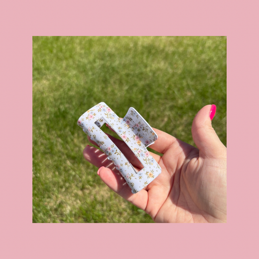 Floral Rose Rectangle Hair Claw Clips